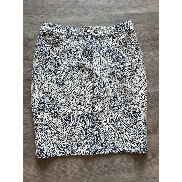 J.McLaughlin size 2 blue & off white pencil skirt - Picture 1 of 3